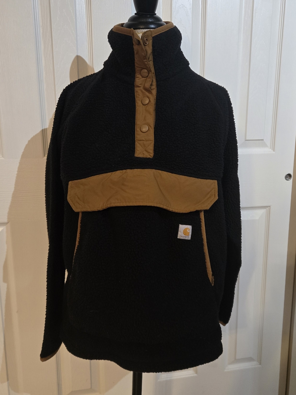 Carhartt Women’s L 12-14 Black Brown Sherpa Fleece Pullover Snap Front OJ4991-W